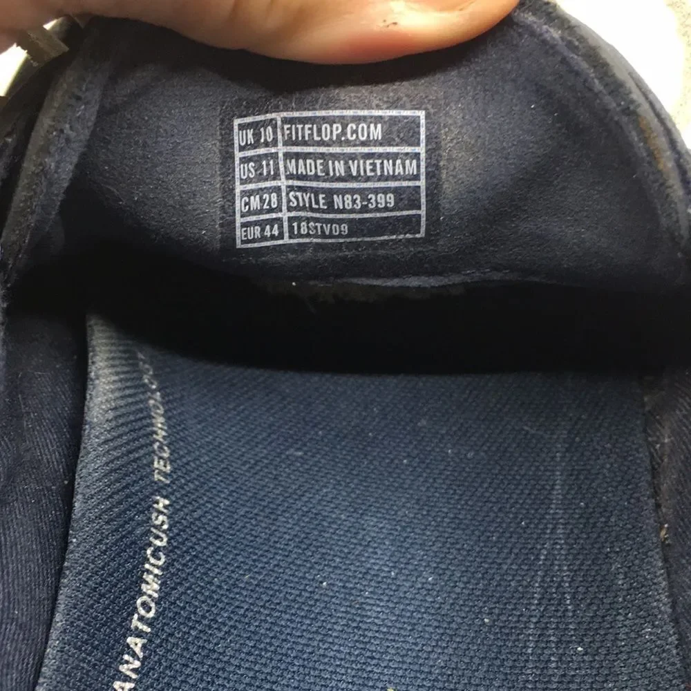Fitflop LAWRENCE Men's Navy Pebbled Leather Boat Shoes Sz 11